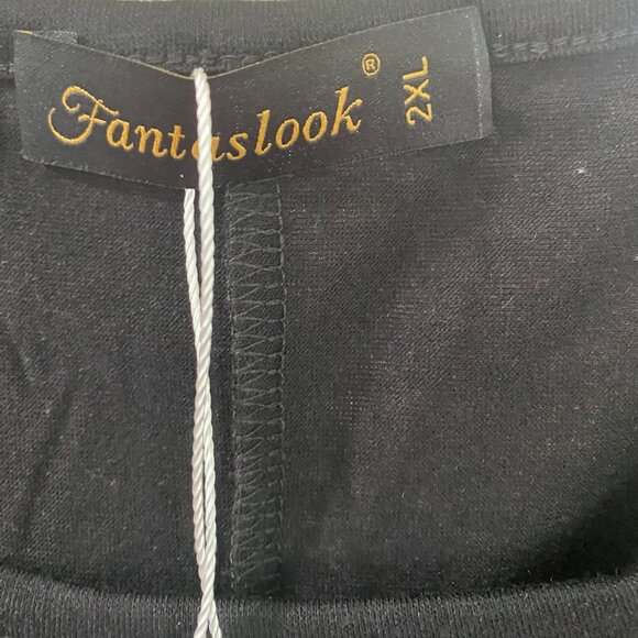 NWT BlkMidi Lgth Sz 2x Sht Sleeve Rou Neck Lg Poc Lt Weight Slimming Lines - Picture 3 of 7